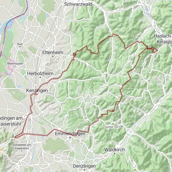 Karten-Miniaturansicht der Radinspiration "Abenteuerliche Panorama-Graveltour" in Freiburg, Germany. Erstellt vom Tarmacs.app-Routenplaner für Radtouren