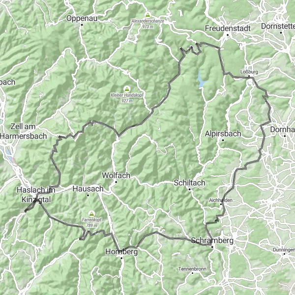 Map miniature of "Black Forest Challenge" cycling inspiration in Freiburg, Germany. Generated by Tarmacs.app cycling route planner