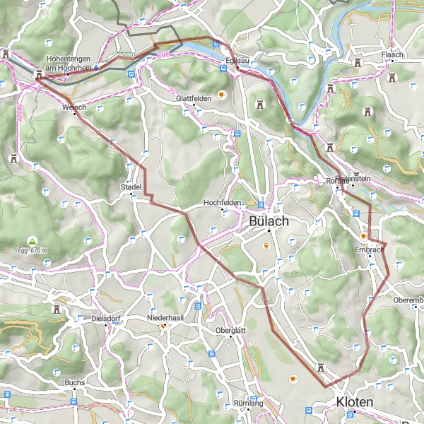Map miniature of "The Gravel Adventure through Eglisau" cycling inspiration in Freiburg, Germany. Generated by Tarmacs.app cycling route planner