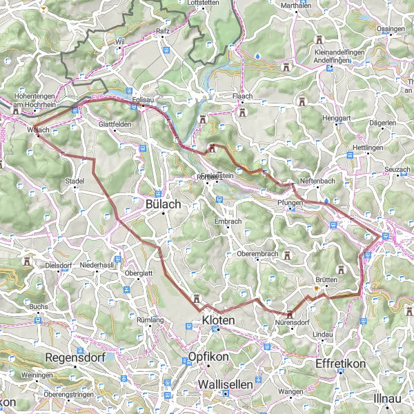 Map miniature of "The Gravel Adventure to Pfungen Hills" cycling inspiration in Freiburg, Germany. Generated by Tarmacs.app cycling route planner