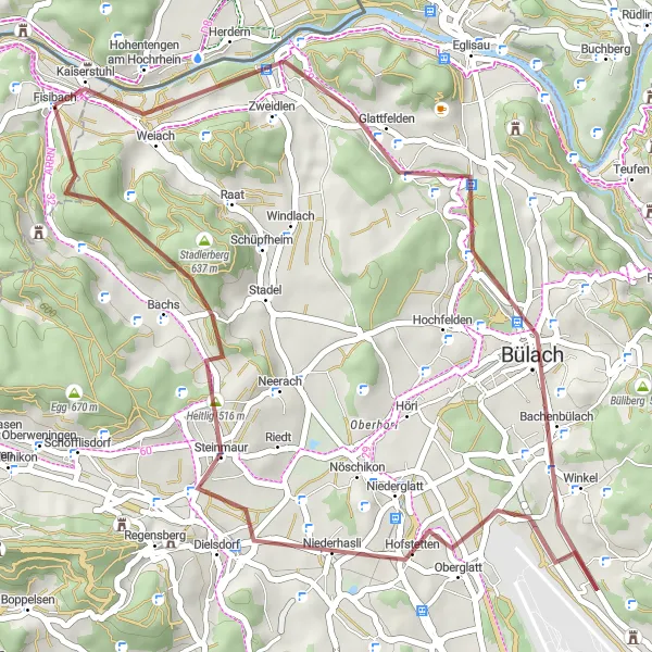 Map miniature of "Kaiserstuhl and Beyond" cycling inspiration in Freiburg, Germany. Generated by Tarmacs.app cycling route planner