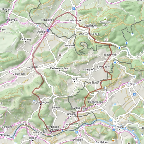 Map miniature of "Gravel Cycling Route Hohentengen" cycling inspiration in Freiburg, Germany. Generated by Tarmacs.app cycling route planner