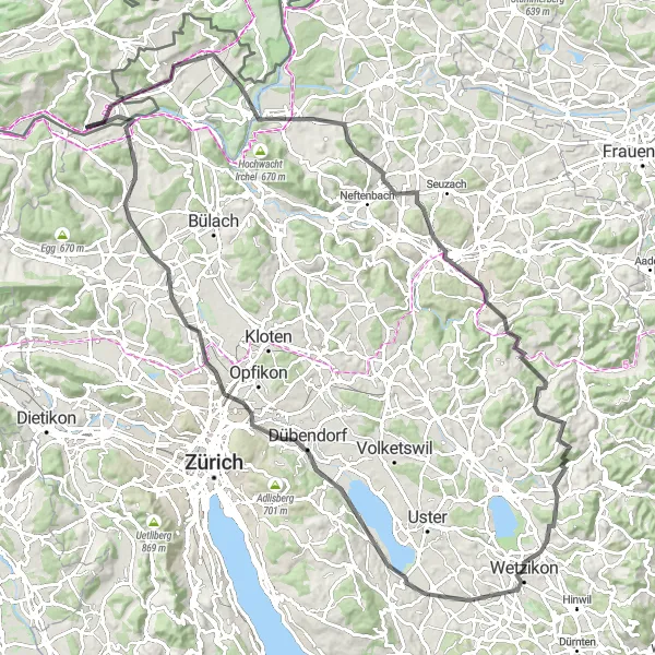 Map miniature of "Exploring Winterthur and Zimberg" cycling inspiration in Freiburg, Germany. Generated by Tarmacs.app cycling route planner