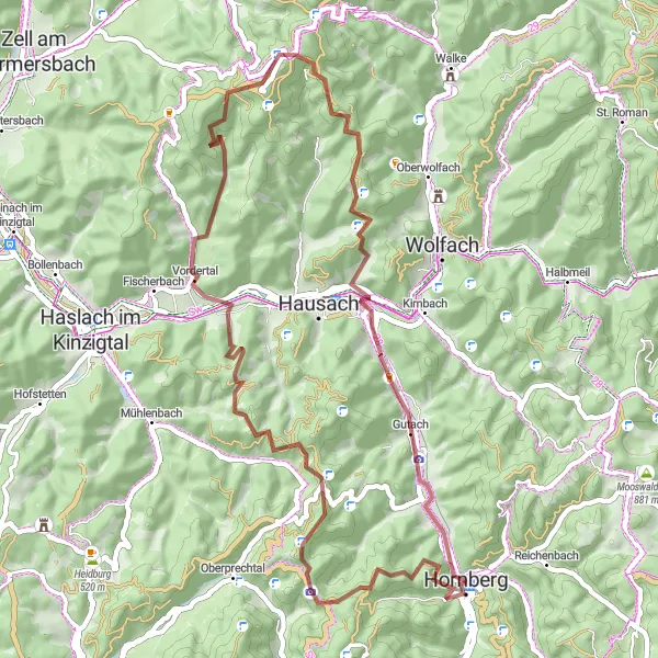 Map miniature of "The Huberfelsen Trail" cycling inspiration in Freiburg, Germany. Generated by Tarmacs.app cycling route planner