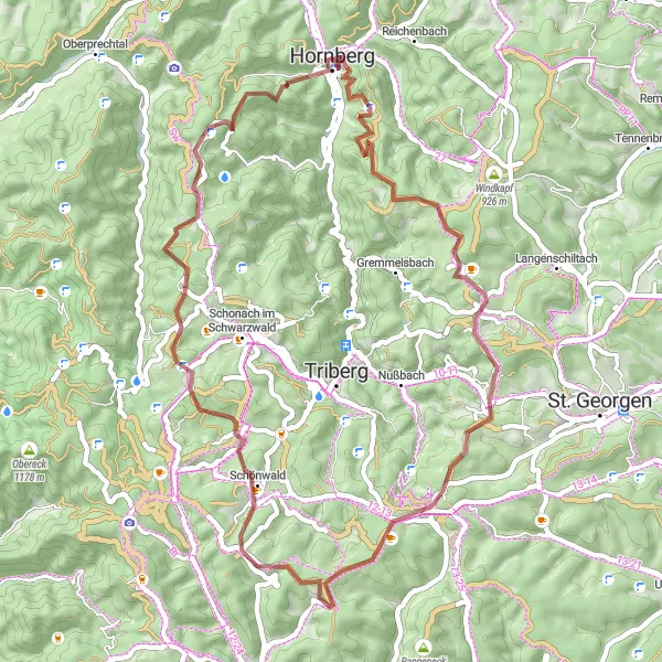 Map miniature of "The Hornberg Adventure" cycling inspiration in Freiburg, Germany. Generated by Tarmacs.app cycling route planner