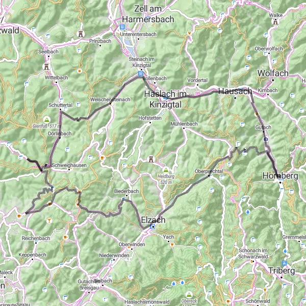 Karten-Miniaturansicht der Radinspiration "Wälder und Hügel" in Freiburg, Germany. Erstellt vom Tarmacs.app-Routenplaner für Radtouren