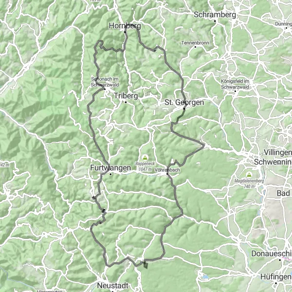 Map miniature of "Scenic Road Ride through the Black Forest" cycling inspiration in Freiburg, Germany. Generated by Tarmacs.app cycling route planner