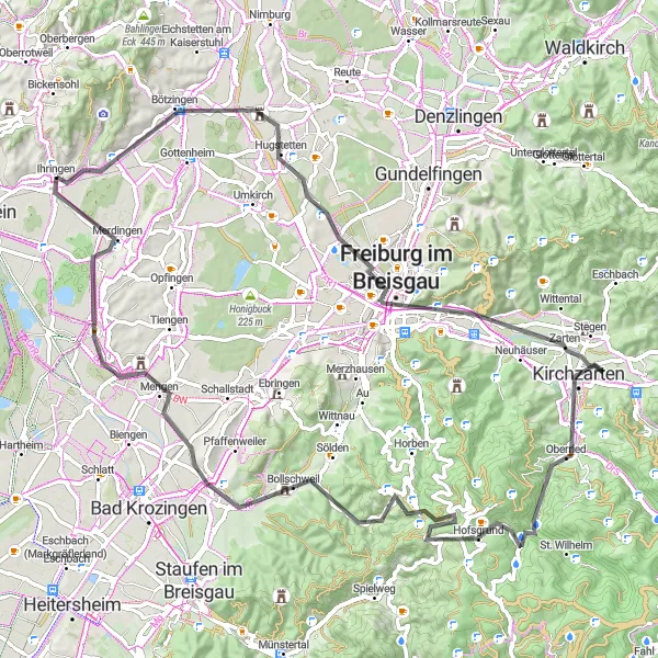 Map miniature of "Tough Ride to Oberried" cycling inspiration in Freiburg, Germany. Generated by Tarmacs.app cycling route planner