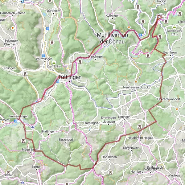 Karten-Miniaturansicht der Radinspiration "Aussichtsstand Eichbühl und Donauversinkung Rundtour" in Freiburg, Germany. Erstellt vom Tarmacs.app-Routenplaner für Radtouren