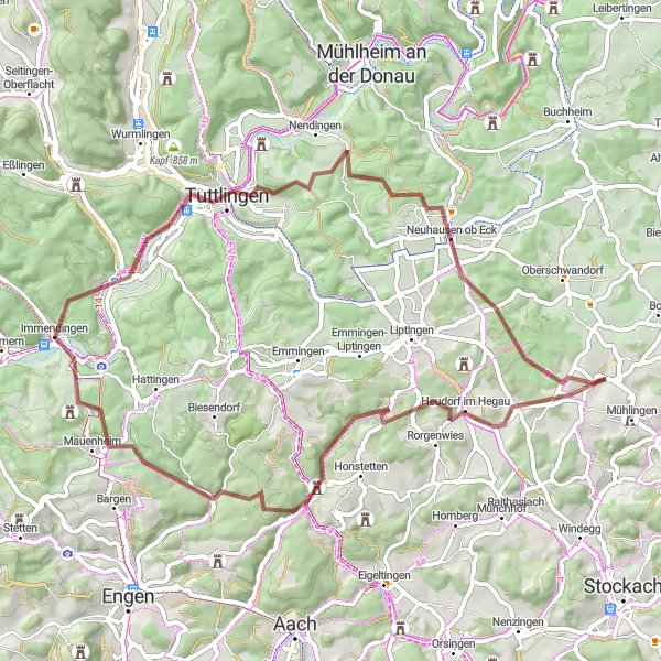 Map miniature of "The Hidden Treasures" cycling inspiration in Freiburg, Germany. Generated by Tarmacs.app cycling route planner