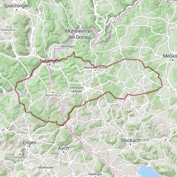 Karten-Miniaturansicht der Radinspiration "Neuhausen ob Eck und Mauenheim Rundtour" in Freiburg, Germany. Erstellt vom Tarmacs.app-Routenplaner für Radtouren