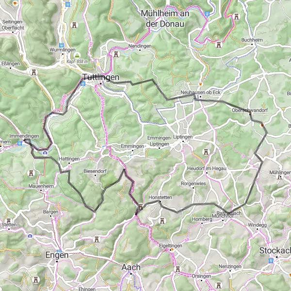 Map miniature of "Scenic Delights" cycling inspiration in Freiburg, Germany. Generated by Tarmacs.app cycling route planner