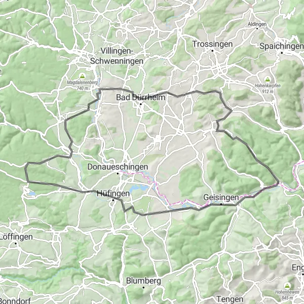 Karten-Miniaturansicht der Radinspiration "Wolterdingen und Oberes Schloss Rundtour" in Freiburg, Germany. Erstellt vom Tarmacs.app-Routenplaner für Radtouren