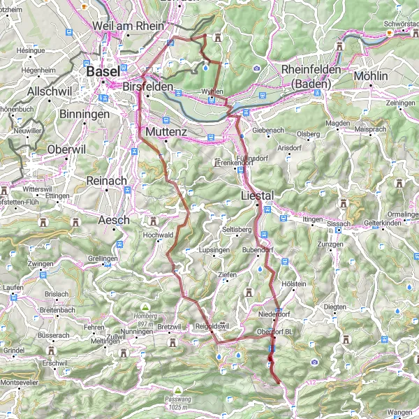Karten-Miniaturansicht der Radinspiration "Runde um Inzlingen und durch das Baselland" in Freiburg, Germany. Erstellt vom Tarmacs.app-Routenplaner für Radtouren