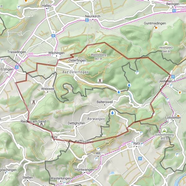 Map miniature of "Riedern am Sand Loop" cycling inspiration in Freiburg, Germany. Generated by Tarmacs.app cycling route planner