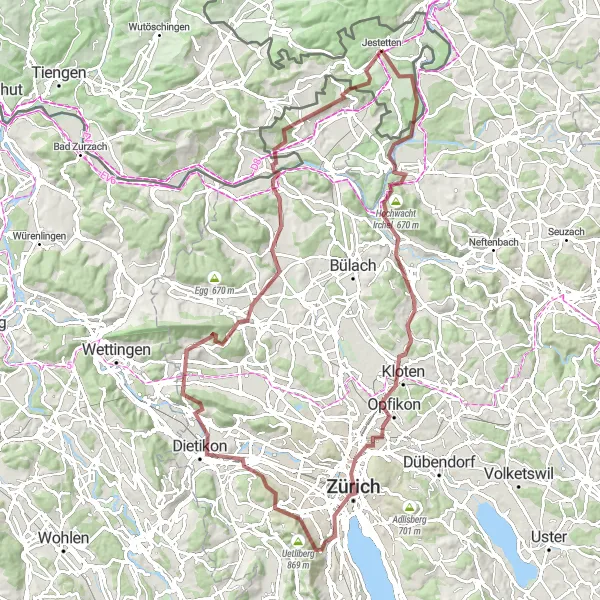 Karten-Miniaturansicht der Radinspiration "Gravelabenteuer Berg am Irchel" in Freiburg, Germany. Erstellt vom Tarmacs.app-Routenplaner für Radtouren