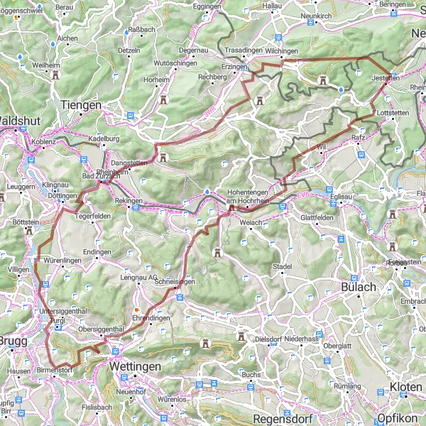 Karten-Miniaturansicht der Radinspiration "Gravelabenteuer Hohentengen am Hochrhein" in Freiburg, Germany. Erstellt vom Tarmacs.app-Routenplaner für Radtouren
