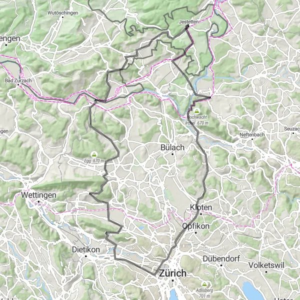Map miniature of "Lottstetten Exploration" cycling inspiration in Freiburg, Germany. Generated by Tarmacs.app cycling route planner