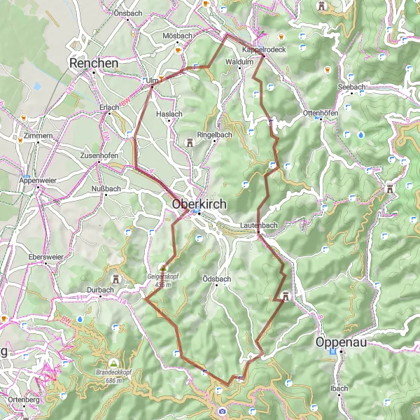 Karten-Miniaturansicht der Radinspiration "Abenteuerliche Gravel-Tour in der Nähe von Kappelrodeck" in Freiburg, Germany. Erstellt vom Tarmacs.app-Routenplaner für Radtouren