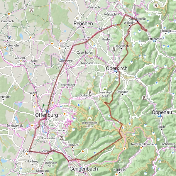 Karten-Miniaturansicht der Radinspiration "Gravel-Tour durch die Natur rund um Kappelrodeck" in Freiburg, Germany. Erstellt vom Tarmacs.app-Routenplaner für Radtouren