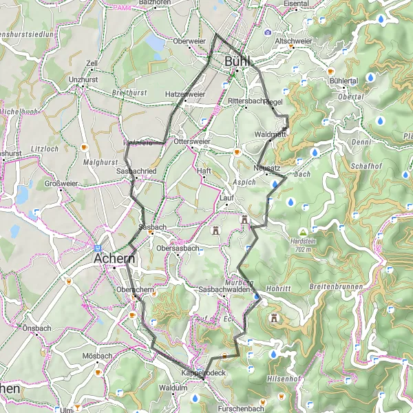 Karten-Miniaturansicht der Radinspiration "Kappelrodeck und Umgebung" in Freiburg, Germany. Erstellt vom Tarmacs.app-Routenplaner für Radtouren