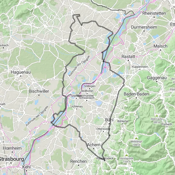 Karten-Miniaturansicht der Radinspiration "Road Tour durch Ortenau" in Freiburg, Germany. Erstellt vom Tarmacs.app-Routenplaner für Radtouren