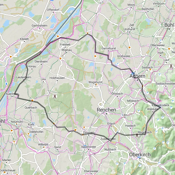 Karten-Miniaturansicht der Radinspiration "Entspannte Roadtour durch Ortenau" in Freiburg, Germany. Erstellt vom Tarmacs.app-Routenplaner für Radtouren