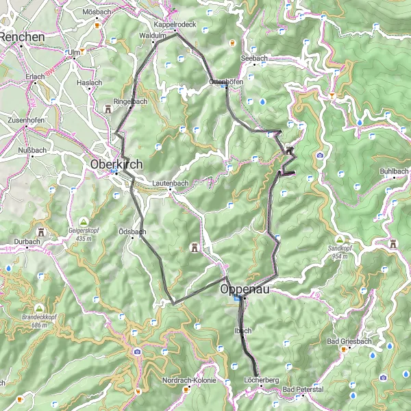 Karten-Miniaturansicht der Radinspiration "Panorama Radtour um Kappelrodeck" in Freiburg, Germany. Erstellt vom Tarmacs.app-Routenplaner für Radtouren