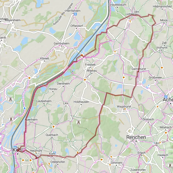 Karten-Miniaturansicht der Radinspiration "Gravel-Tour entlang des Rheins" in Freiburg, Germany. Erstellt vom Tarmacs.app-Routenplaner für Radtouren