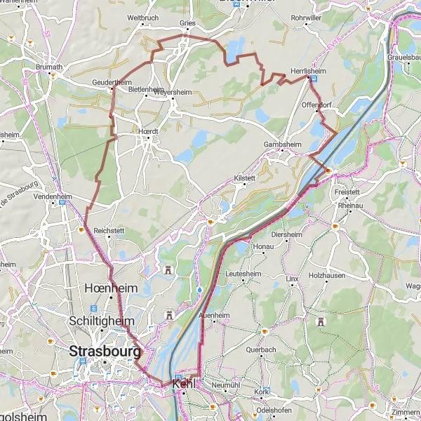 Karten-Miniaturansicht der Radinspiration "Gravel-Tour durch den Rheinwald" in Freiburg, Germany. Erstellt vom Tarmacs.app-Routenplaner für Radtouren