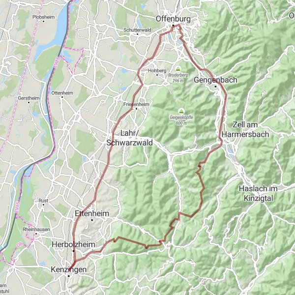 Map miniature of "The Challenging Journey" cycling inspiration in Freiburg, Germany. Generated by Tarmacs.app cycling route planner