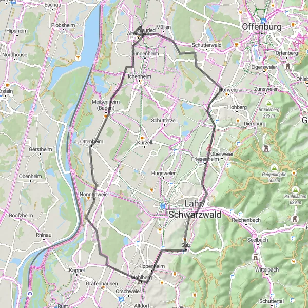 Karten-Miniaturansicht der Radinspiration "Mahlberg und Zixenberg" in Freiburg, Germany. Erstellt vom Tarmacs.app-Routenplaner für Radtouren