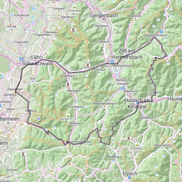 Karten-Miniaturansicht der Radinspiration "Schwarzwald Rundweg" in Freiburg, Germany. Erstellt vom Tarmacs.app-Routenplaner für Radtouren