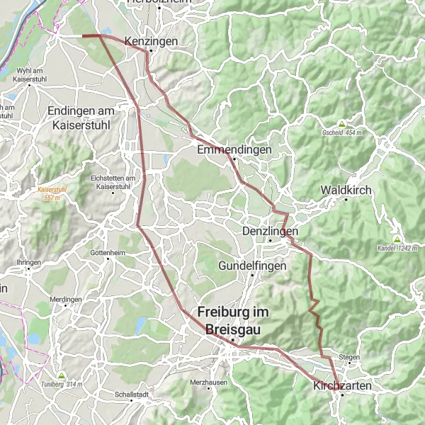 Karten-Miniaturansicht der Radinspiration "Kaiserstuhl und Emmendingen Erkundung" in Freiburg, Germany. Erstellt vom Tarmacs.app-Routenplaner für Radtouren
