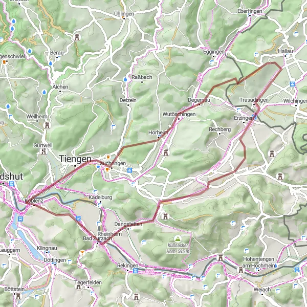 Map miniature of "Wutöschingen Gravel Adventure" cycling inspiration in Freiburg, Germany. Generated by Tarmacs.app cycling route planner