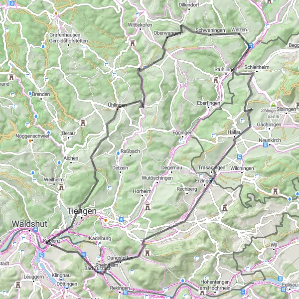 Map miniature of "Vitibuckturm Loop" cycling inspiration in Freiburg, Germany. Generated by Tarmacs.app cycling route planner