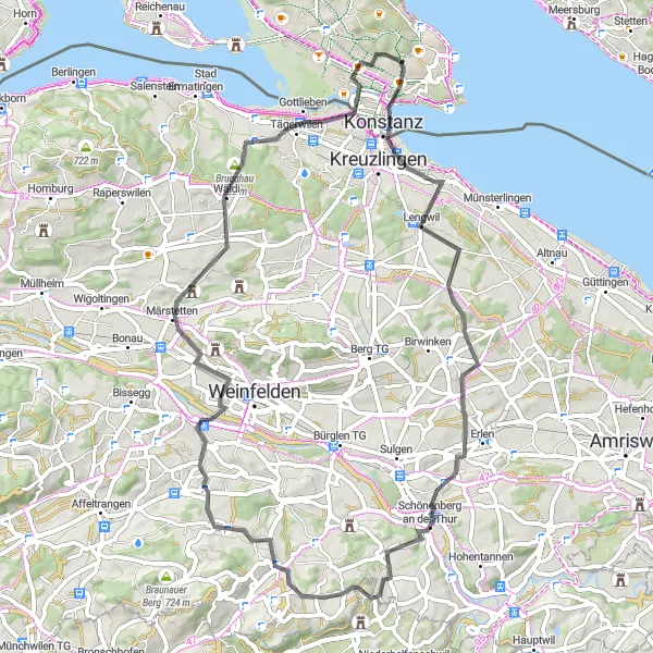 Map miniature of "Charming road ride through Thur Valley" cycling inspiration in Freiburg, Germany. Generated by Tarmacs.app cycling route planner