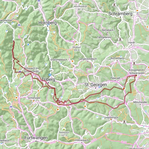 Karten-Miniaturansicht der Radinspiration "Gravel Tour über Schonach und Kroneck" in Freiburg, Germany. Erstellt vom Tarmacs.app-Routenplaner für Radtouren