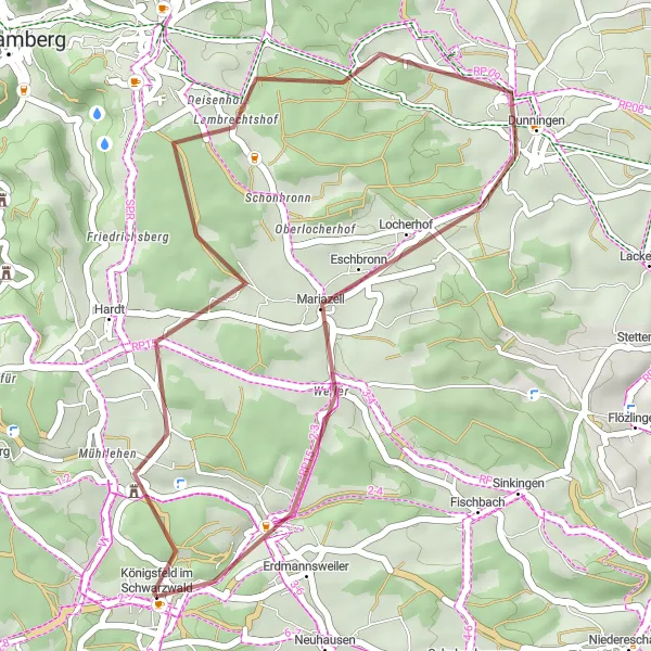 Karten-Miniaturansicht der Radinspiration "Gravel Tour durch Mariazell und Dunningen" in Freiburg, Germany. Erstellt vom Tarmacs.app-Routenplaner für Radtouren