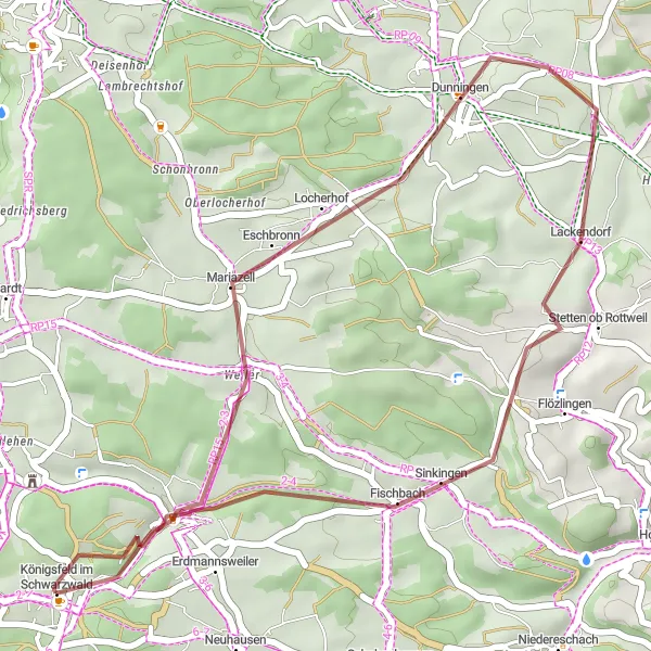 Karten-Miniaturansicht der Radinspiration "Rottweil-Königsfeld Runde" in Freiburg, Germany. Erstellt vom Tarmacs.app-Routenplaner für Radtouren