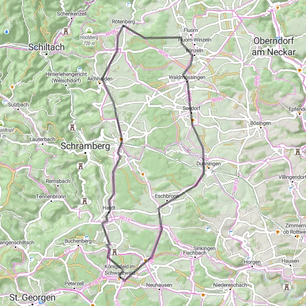 Karten-Miniaturansicht der Radinspiration "Fluorn-Winzeln Rundkurs" in Freiburg, Germany. Erstellt vom Tarmacs.app-Routenplaner für Radtouren