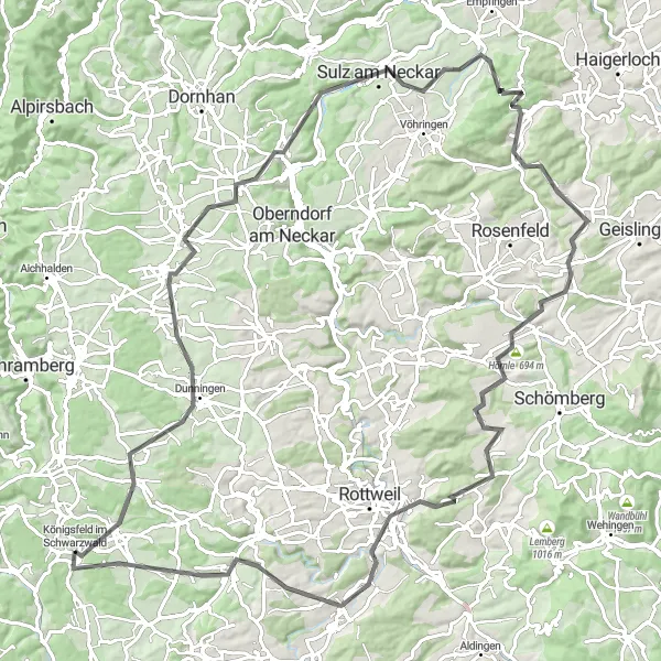 Karten-Miniaturansicht der Radinspiration "Road Tour durch Sulz am Neckar und Zimmern unter der Burg" in Freiburg, Germany. Erstellt vom Tarmacs.app-Routenplaner für Radtouren