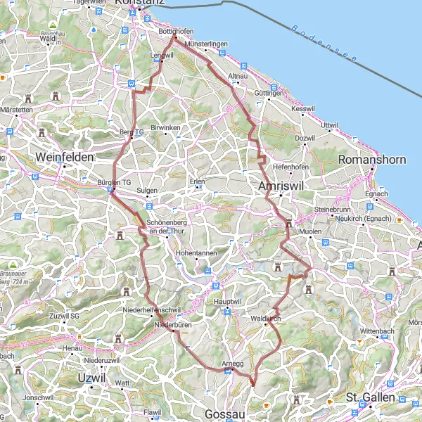 Map miniature of "Lake Constance Gravel Adventure" cycling inspiration in Freiburg, Germany. Generated by Tarmacs.app cycling route planner