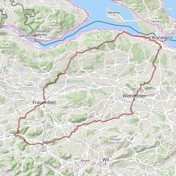 Karten-Miniaturansicht der Radinspiration "Gravel Tour durch die Region Thurgau" in Freiburg, Germany. Erstellt vom Tarmacs.app-Routenplaner für Radtouren