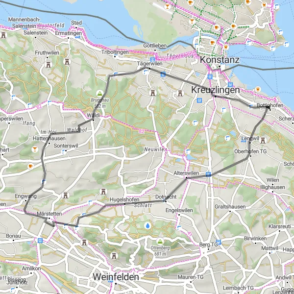 Karten-Miniaturansicht der Radinspiration "Eine anspruchsvolle Tour durch Siegershausen und Wäldi" in Freiburg, Germany. Erstellt vom Tarmacs.app-Routenplaner für Radtouren