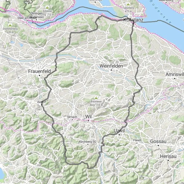 Karten-Miniaturansicht der Radinspiration "Road Tour durch den Thurgau und St. Gallen" in Freiburg, Germany. Erstellt vom Tarmacs.app-Routenplaner für Radtouren