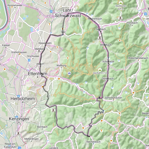Karten-Miniaturansicht der Radinspiration "Der Schwarzwald-Rundweg" in Freiburg, Germany. Erstellt vom Tarmacs.app-Routenplaner für Radtouren