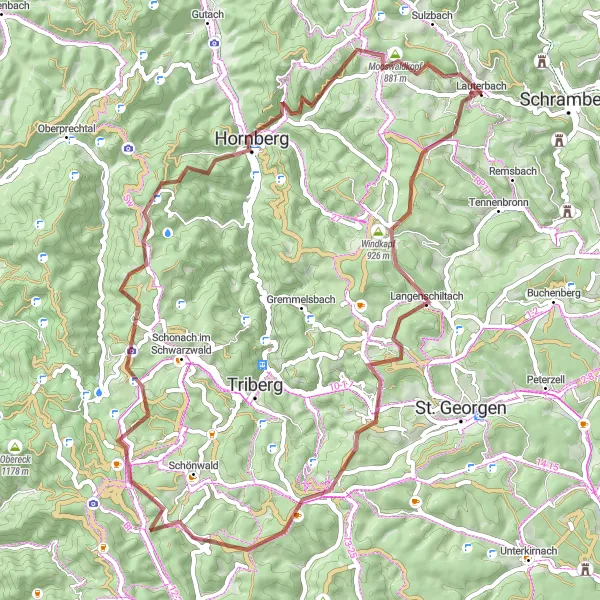 Karten-Miniaturansicht der Radinspiration "Gravel-Abenteuer Hornberg" in Freiburg, Germany. Erstellt vom Tarmacs.app-Routenplaner für Radtouren