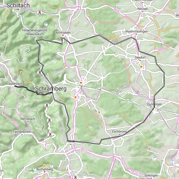 Map miniature of "Discovering Natural Beauty: Road Cycling in the Black Forest" cycling inspiration in Freiburg, Germany. Generated by Tarmacs.app cycling route planner