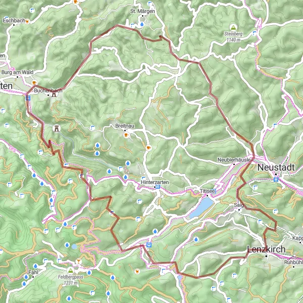 Karten-Miniaturansicht der Radinspiration "Gravel-Abenteuer um Lenzkirch" in Freiburg, Germany. Erstellt vom Tarmacs.app-Routenplaner für Radtouren